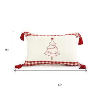 Set of Two Red And White Lumbar Christmas Cotton Throw Pillow Covers