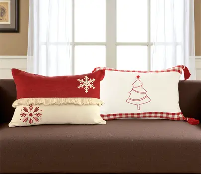 Set of Two Red And White Lumbar Christmas Cotton Throw Pillow Covers