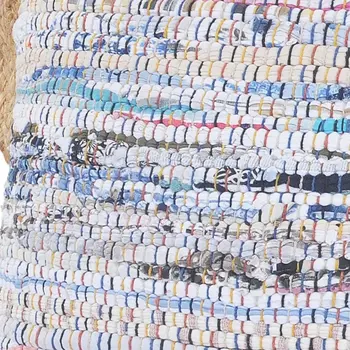 Set of Two 20" Aqua Ivory And Natural Striped Cotton And Jute Throw Pillows with Texture