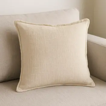Set of Two 20" Beige Cotton Throw Pillows
