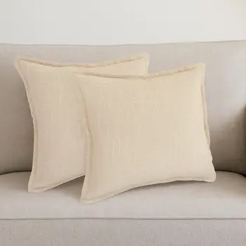 Set of Two 20" Beige Cotton Throw Pillows