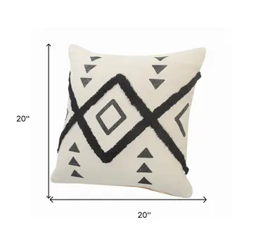 Set of Two 20" Natural And Black Geometric Cotton Throw Pillows with Texture