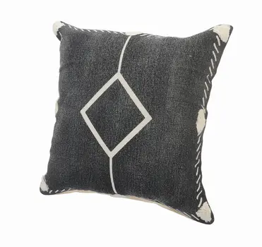 Set of Two 20" Black And Off White Diamond Cotton Throw Pillows
