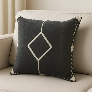 Set of Two 20" Black And Off White Diamond Cotton Throw Pillows