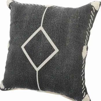 Set of Two 20" Black And Off White Diamond Cotton Throw Pillows