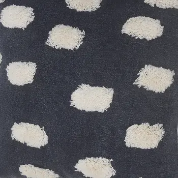 Set of Two 20" Dark Blue And Natural Polka Dot Cotton Throw Pillows with Texture