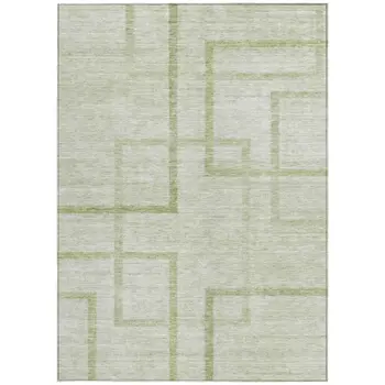 3' X 5' Artichoke Green And Green Geometric Washable Indoor Outdoor Area Rug