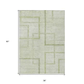 3' X 5' Artichoke Green And Green Geometric Washable Indoor Outdoor Area Rug