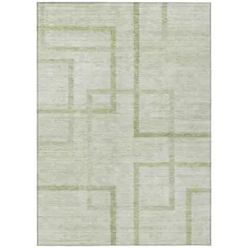 3' X 5' Artichoke Green And Green Geometric Washable Indoor Outdoor Area Rug