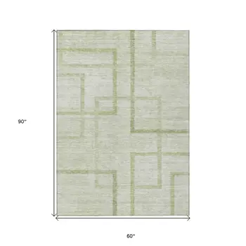 5' X 8' Artichoke Green And Green Geometric Washable Indoor Outdoor Area Rug