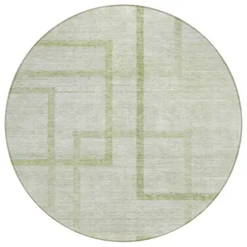 8' Artichoke Green And Green Round Geometric Washable Indoor Outdoor Area Rug