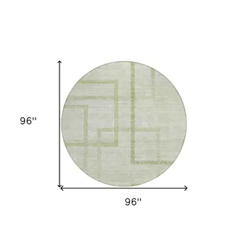 8' Artichoke Green And Green Round Geometric Washable Indoor Outdoor Area Rug