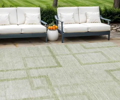 9' X 12' Artichoke Green And Green Geometric Washable Indoor Outdoor Area Rug
