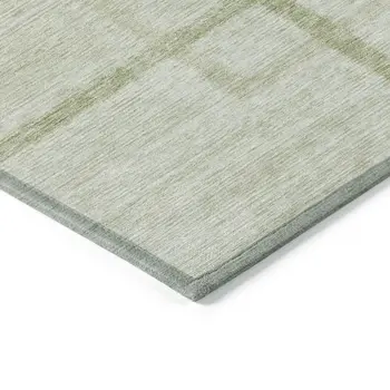 9' X 12' Artichoke Green And Green Geometric Washable Indoor Outdoor Area Rug