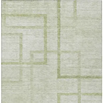 10' X 14' Artichoke Green And Green Geometric Washable Indoor Outdoor Area Rug