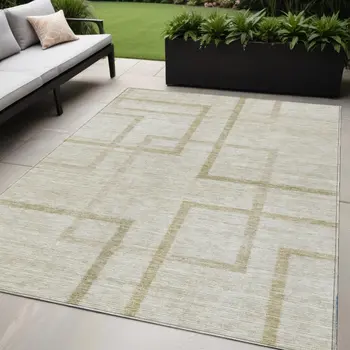 5' X 8' Beige Tan And Taupe Geometric Washable Indoor Outdoor Area Rug