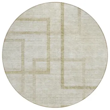 8' Beige Tan And Taupe Round Geometric Washable Indoor Outdoor Area Rug