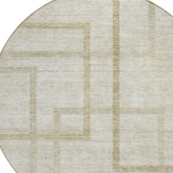 8' Beige Tan And Taupe Round Geometric Washable Indoor Outdoor Area Rug