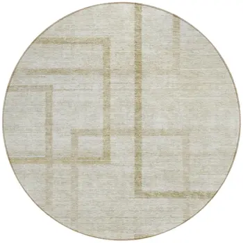 8' Beige Tan And Taupe Round Geometric Washable Indoor Outdoor Area Rug