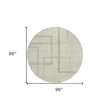 8' Beige Tan And Taupe Round Geometric Washable Indoor Outdoor Area Rug