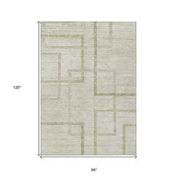 8' X 10' Beige Tan And Taupe Geometric Washable Indoor Outdoor Area Rug
