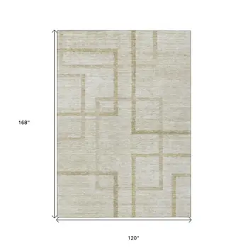 10' X 14' Beige Tan And Taupe Geometric Washable Indoor Outdoor Area Rug