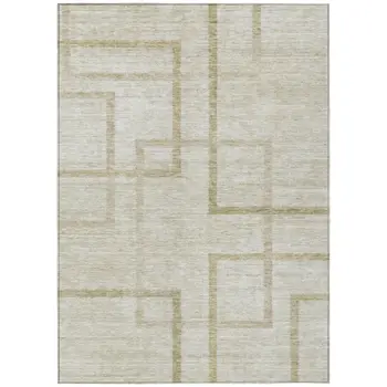 10' X 14' Beige Tan And Taupe Geometric Washable Indoor Outdoor Area Rug