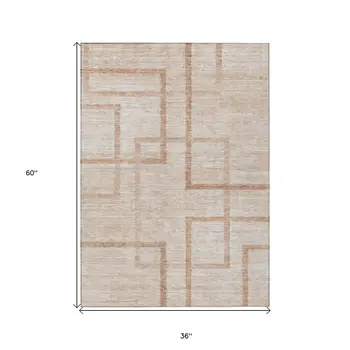 3' X 5' Copper And Brown Geometric Washable Indoor Outdoor Area Rug