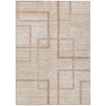 3' X 5' Copper And Brown Geometric Washable Indoor Outdoor Area Rug