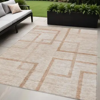 5' X 8' Copper And Brown Geometric Washable Indoor Outdoor Area Rug