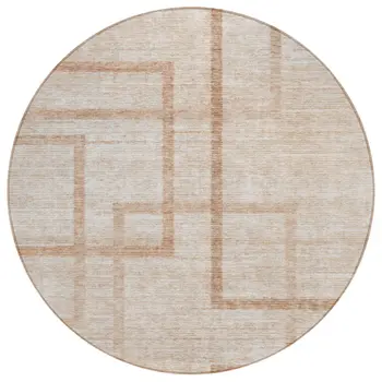8' Copper And Brown Round Geometric Washable Indoor Outdoor Area Rug