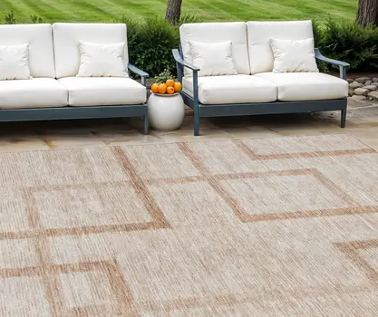 9' X 12' Copper And Brown Geometric Washable Indoor Outdoor Area Rug
