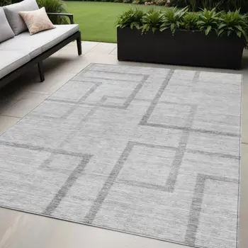 5' X 8' Gray Charcoal And Silver Geometric Washable Indoor Outdoor Area Rug