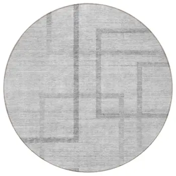 8' Gray Charcoal And Silver Round Geometric Washable Indoor Outdoor Area Rug