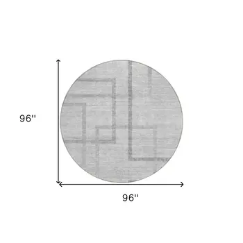 8' Gray Charcoal And Silver Round Geometric Washable Indoor Outdoor Area Rug