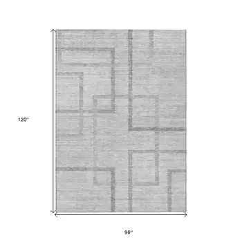 8' X 10' Gray Charcoal And Silver Geometric Washable Indoor Outdoor Area Rug