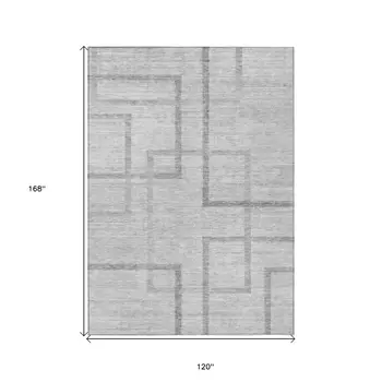 10' X 14' Gray Charcoal And Silver Geometric Washable Indoor Outdoor Area Rug