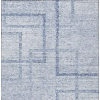 3' X 5' Sky Blue And Denim Blue Geometric Washable Indoor Outdoor Area Rug