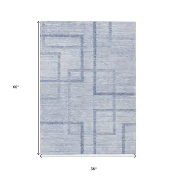 3' X 5' Sky Blue And Denim Blue Geometric Washable Indoor Outdoor Area Rug