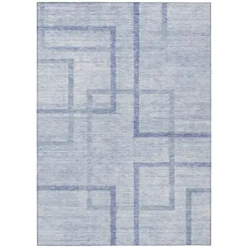 3' X 5' Sky Blue And Denim Blue Geometric Washable Indoor Outdoor Area Rug