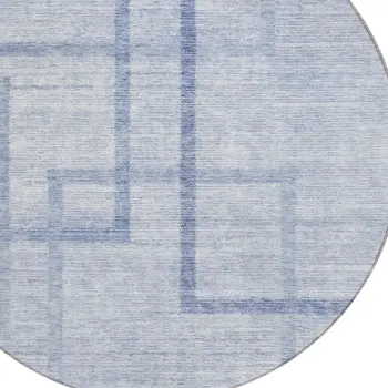 8' Sky Blue And Denim Blue Round Geometric Washable Indoor Outdoor Area Rug