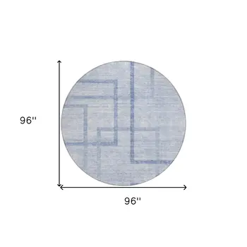 8' Sky Blue And Denim Blue Round Geometric Washable Indoor Outdoor Area Rug