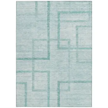 3' X 5' Teal Blue And Aqua Geometric Washable Indoor Outdoor Area Rug