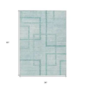 3' X 5' Teal Blue And Aqua Geometric Washable Indoor Outdoor Area Rug