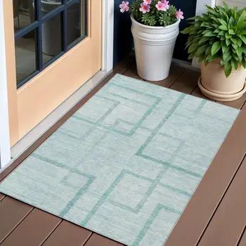 3' X 5' Teal Blue And Aqua Geometric Washable Indoor Outdoor Area Rug