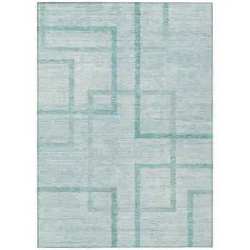 3' X 5' Teal Blue And Aqua Geometric Washable Indoor Outdoor Area Rug