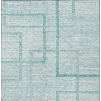 5' X 8' Teal Blue And Aqua Geometric Washable Indoor Outdoor Area Rug