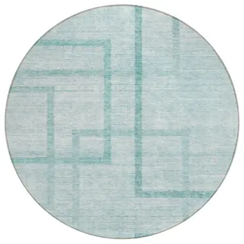 8' Teal Blue And Aqua Round Geometric Washable Indoor Outdoor Area Rug