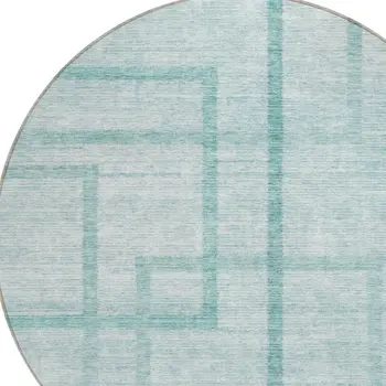 8' Teal Blue And Aqua Round Geometric Washable Indoor Outdoor Area Rug