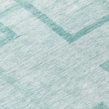 8' Teal Blue And Aqua Round Geometric Washable Indoor Outdoor Area Rug
